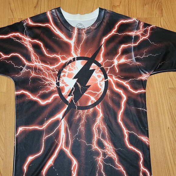 DC Comics The Flash Bolt T-Shirt Mens MED Lightning AOP All Over Black Red - Picture 2 of 8